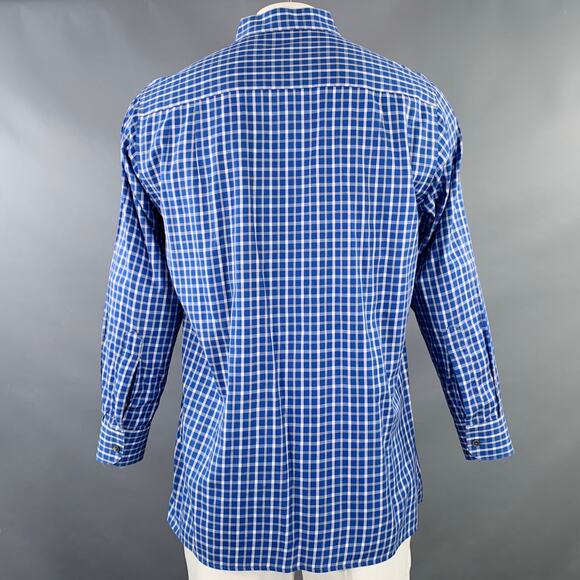 ERMENEGILDO ZEGNA Size L Blue White Checkered Cotton Long Sleeve Shirt - Picture 4 of 7